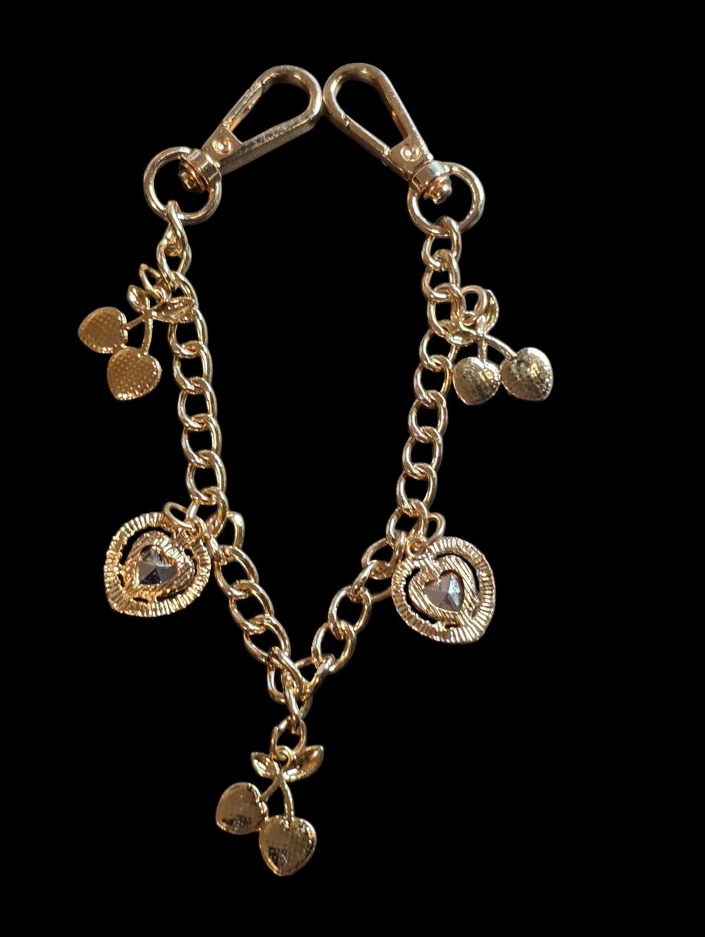 Gold-Tone Pink Cherry Charm Dangle Bag Chain- Pink Crystal - Picture 2 of 2